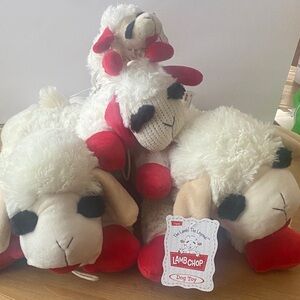 4 Lamb Chop Squeak Soft Plush Dog Toy with Red and White Accents LambChop